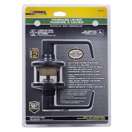 Brinks Commercial Matte Black Passage Lever 2 in BC40101
